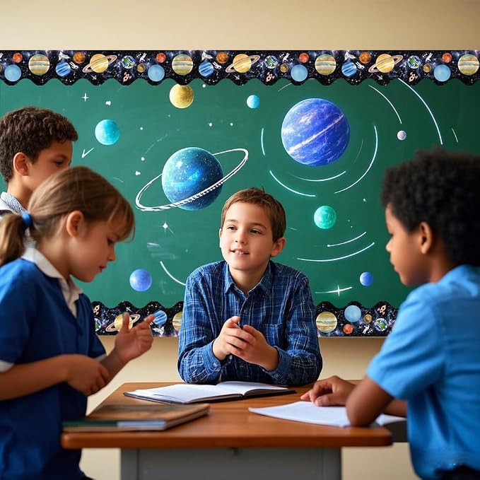 69 Ft Outer Space Border, Galaxy Space Scalloped Trim ，Night Sky Classroom - Image 7