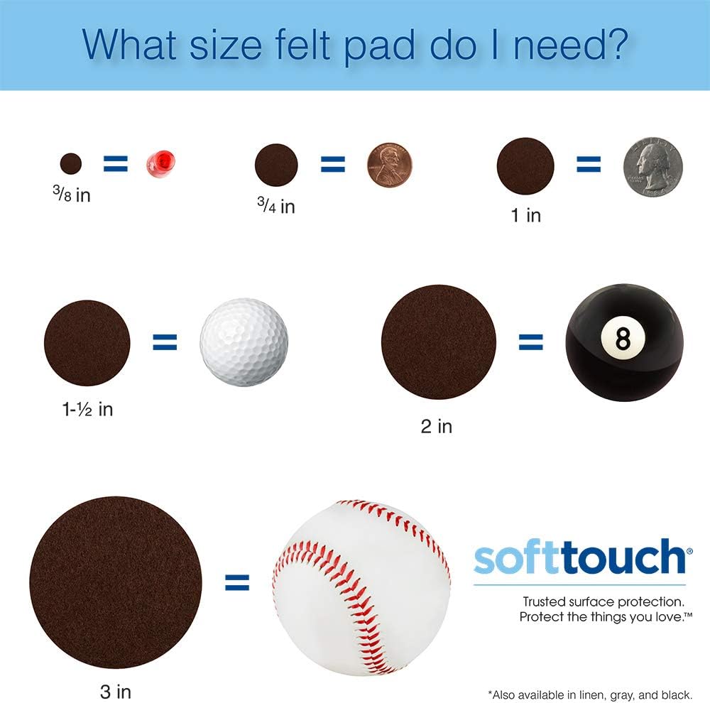 SOFTTOUCH 4723995N Heavy Duty 3 Inch Felt Furniture Pads to Protect Hardwood Floors from Scratches, Linen, 16 Count