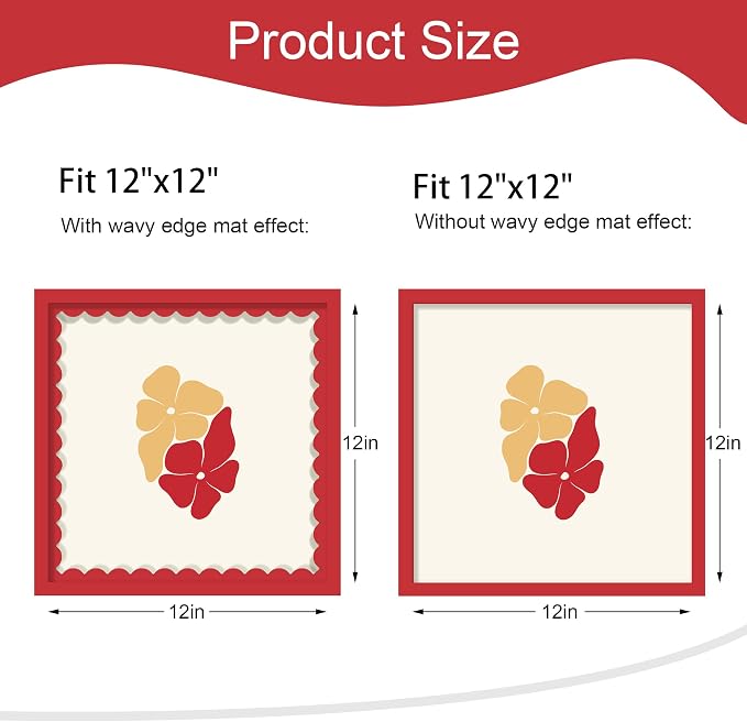 12x12 Picture Frame with Wavy Mat, Wooden Real Glass 12 x 12 Photo Frame - Image 2