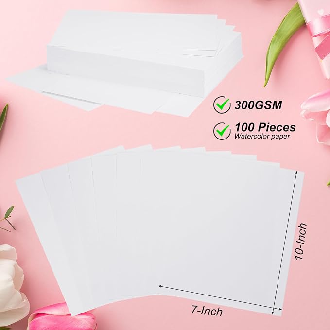 PATIKIL 100 Pcs Pure Cotton Watercolor Paper 140lb/300 GSM Water Coloring Paint - Image 2