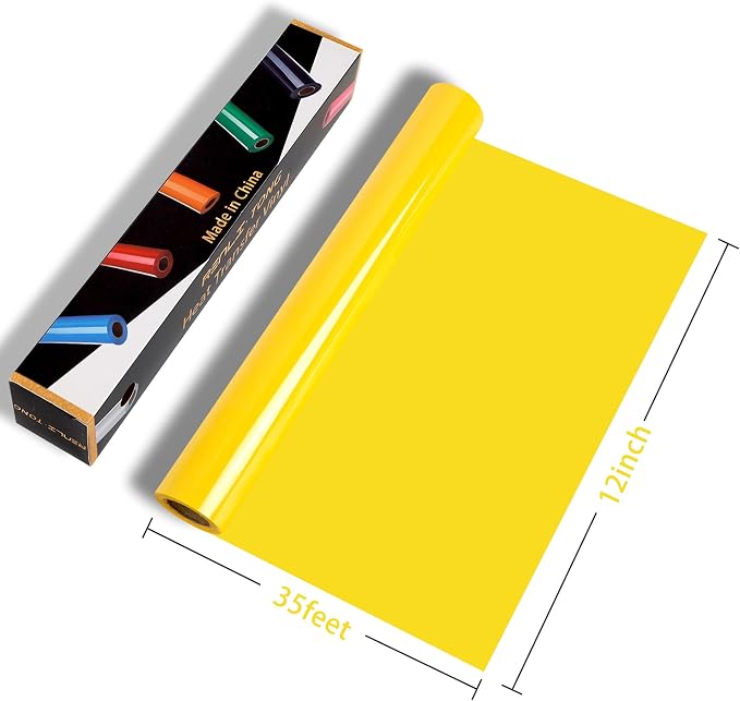 RENLITONG Glossy Yellow HTV Vinyl 12" x 35ft Roll - Image 2