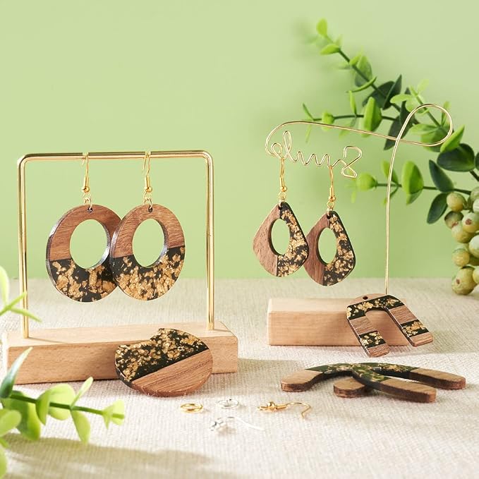 FASHEWELRY 10Pcs Resin Wood Earrings Charms Teardrop Flat Round Wooden Earring - Image 2
