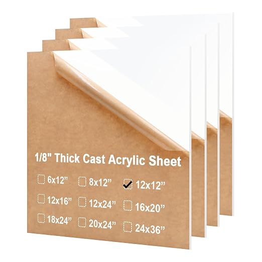 KINLINK 12x12 Plexiglass Sheets 1/8 inch Thick - 3mm White Cast Acrylic Sheet by KINLINK