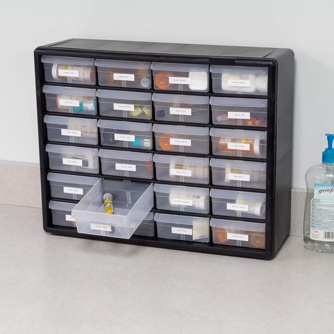 Akro-Mils 24-Drawer Plastic Storage Cabinet | 20" W x 6" D x 16" H | Black | - Image 8