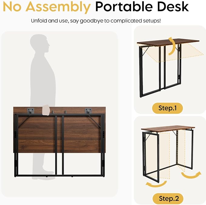 alawooder 39.4" Folding Desk: No Assembly, Wood Top - Image 7