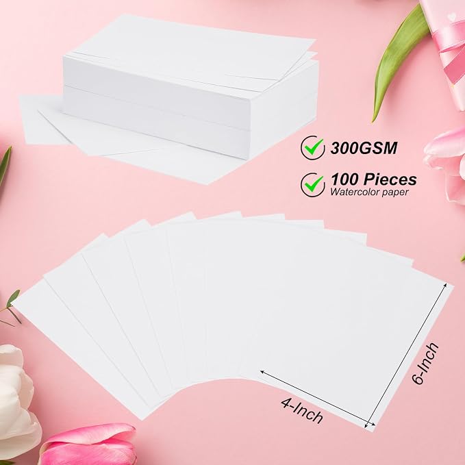PATIKIL 100 Pcs Pure Cotton Watercolor Paper 140lb/300 GSM Water Coloring Paint - Image 2