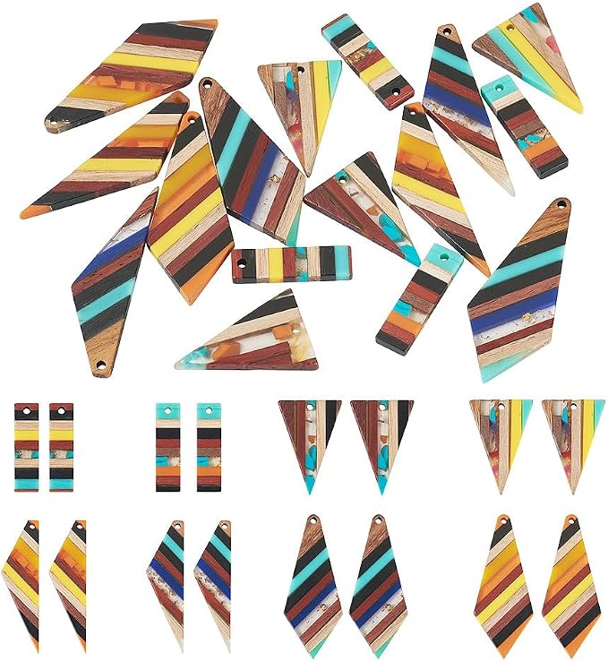 FASHEWELRY 16Pcs Geometric Resin Wood Earring Charms Colorful Wooden Earring by FASHEWELRY