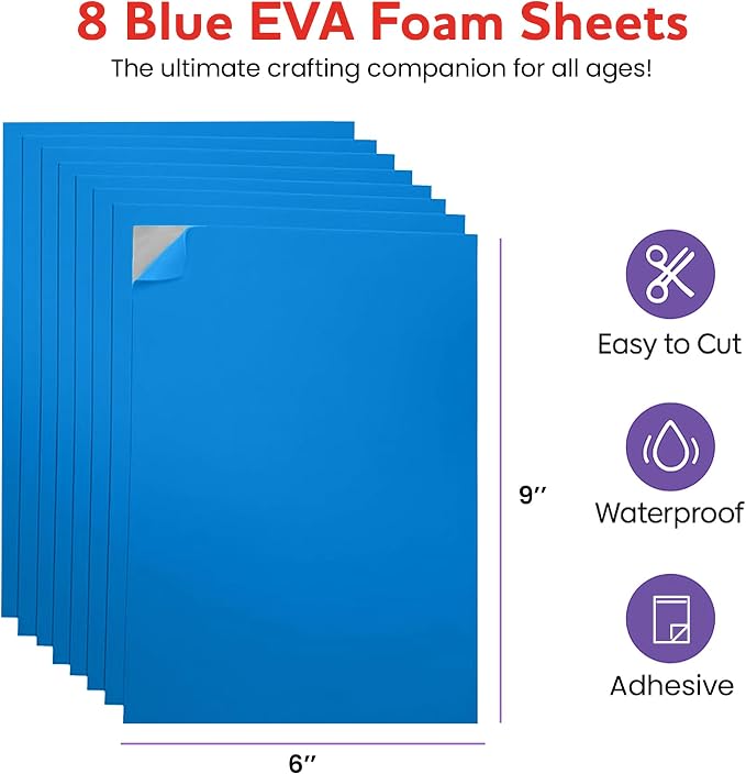 Self-Adhesive EVA Foam Sheets for Crafts – 2mm Thickness 8 Blue Sheets - Image 2