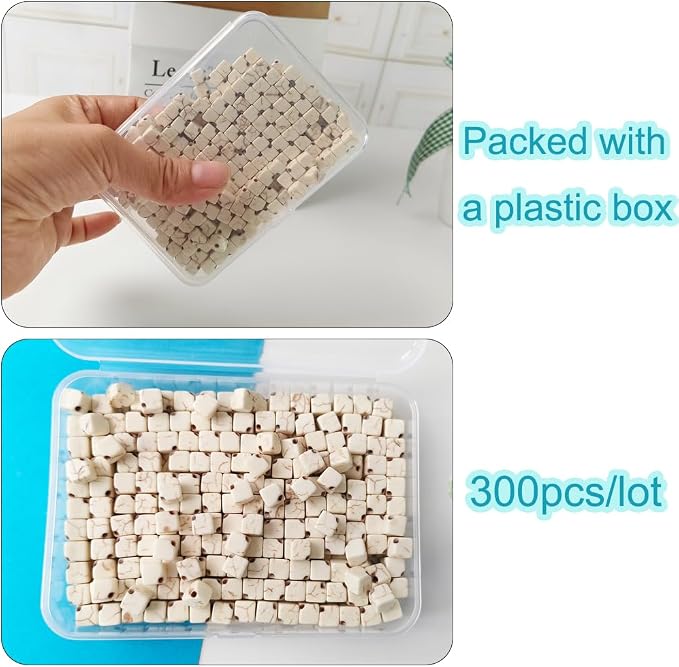 White Cube Space Beads for Jewelry Making 6mm 300pcs Natural Turquoise Stone - Image 4