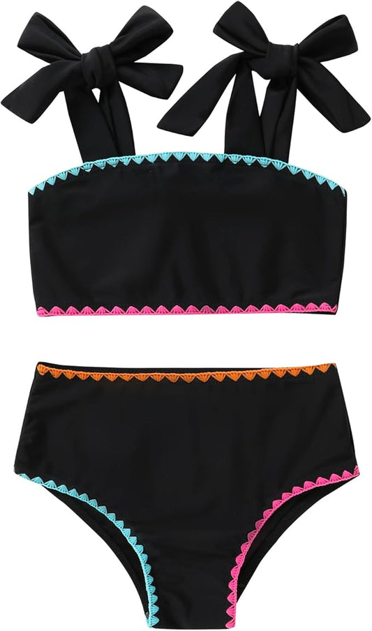 YOUNGER TREE Toddler Girls Two Pieces Swimsuit Color Block Stripe Swimwear Summer Beach Bathing Suit 18M-5T