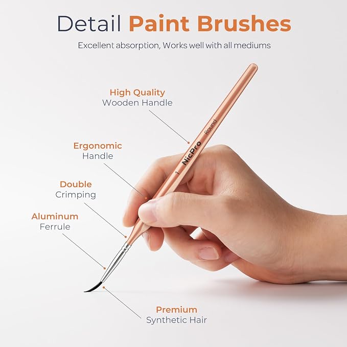 Nicpro Detail Paint Brushes 10 PCS Aesthetic Fine Tip Professional Miniature - Image 2