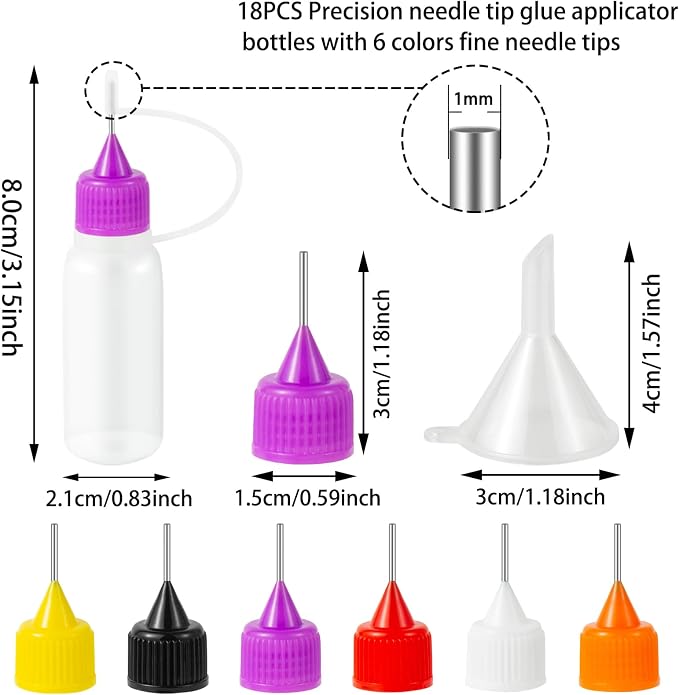 18PCS Precision Needle Tip Glue Applicator Bottles, 6 Color 10ML/1 OZ Fine - Image 2