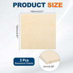 MECCANIXITY 3pcs Basswood Sheets 6 x 6 x 5/64 Inch Unfinished Wood Boards - Image 2