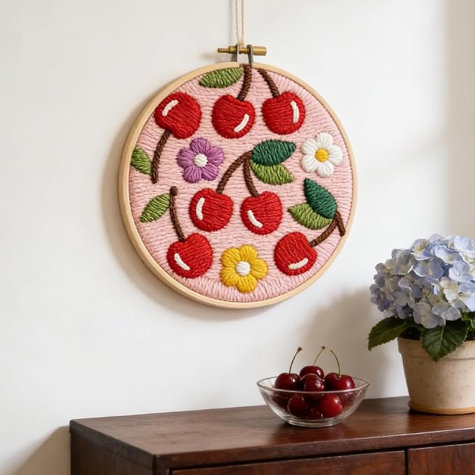 INFUNLY Cherry Punch Needle Embroidery Kit, Complete DIY Punch Embroidery Kits - Image 6