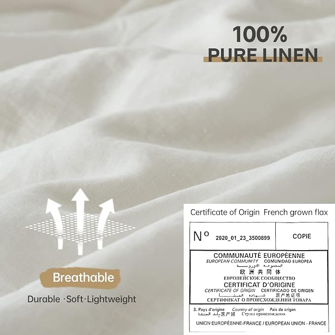 Simple&Opulence 100% Linen Duvet Cover Set 3pcs Basic Style Natural French - Image 2