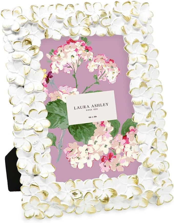 Laura Ashley 4x6 White & Gold Flower Textured Hand-Crafted Resin Picture Frame by Unknown