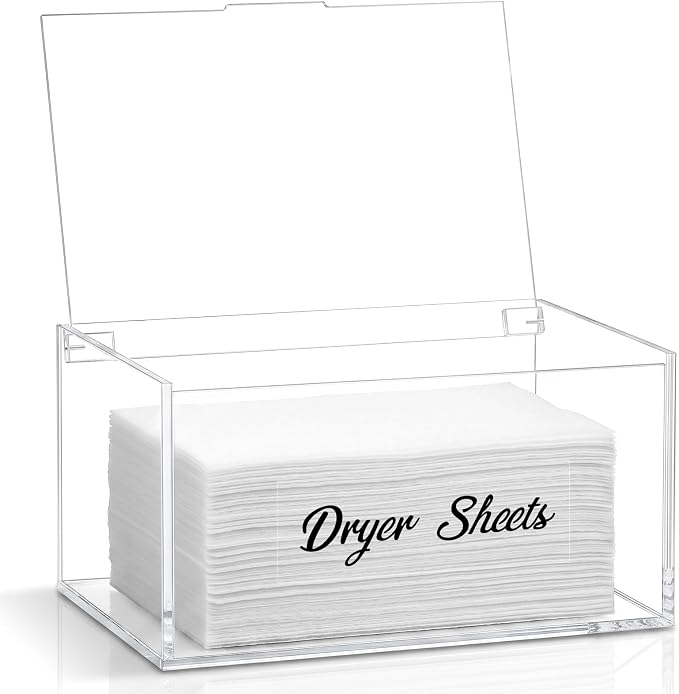 Acrylic Dryer Sheet Holder Dispenser Container, Bonus Black Labels Included | by SUBEKYU