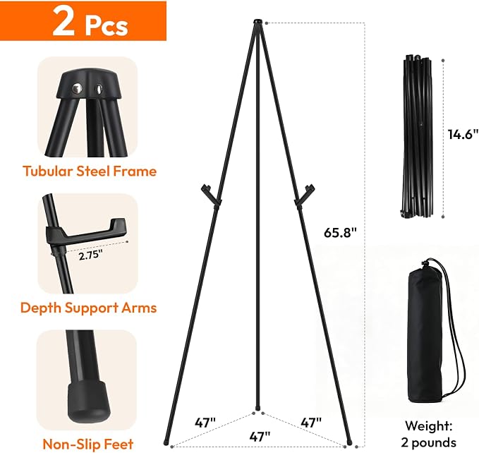 JEAWIWI 2PCS Black Easel Stand for Wedding Sign Stand, 66 Inch Portable - Image 2
