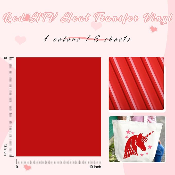Tintnut Red Heat Transfer Vinyl, 6 Sheets 12x10in Iron on Vinyl | Solid Color - Image 2