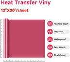 RENLITONG Rose Red Iron on Vinyl 12Inch by 20ft Roll Heat Transfer Vinyl - Image 2