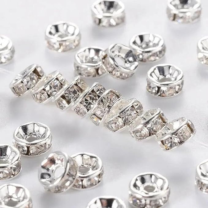 Zenkeeper 108Pcs 8mm Silver-Plated Czech Crystal Rhinestone Rondelle Spacer - Image 3