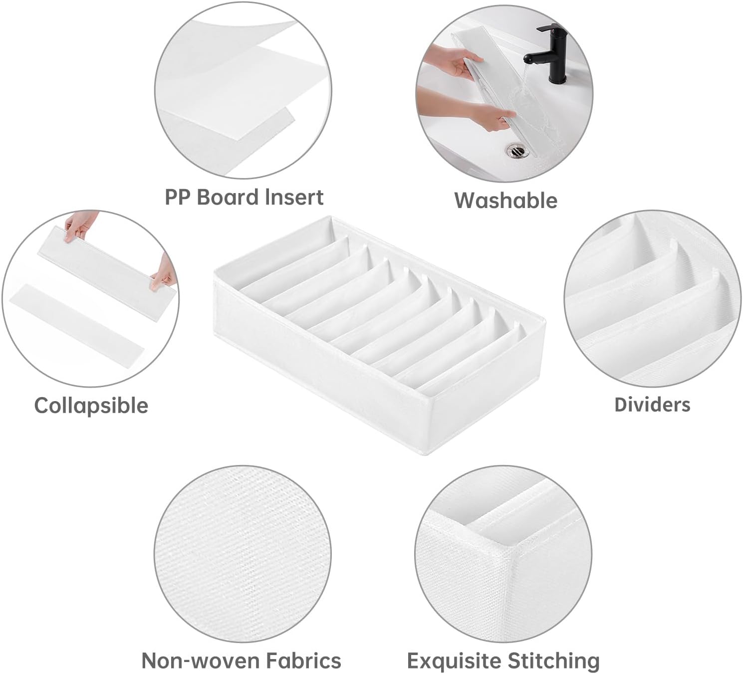 4 Packs T-shirt Drawer Organizers for Clothing,10 Grids Compartment Wardrobe Storage Box, Clothes Organizer for Folded Clothes, T-shirt, Legging, Silk Scarve-White