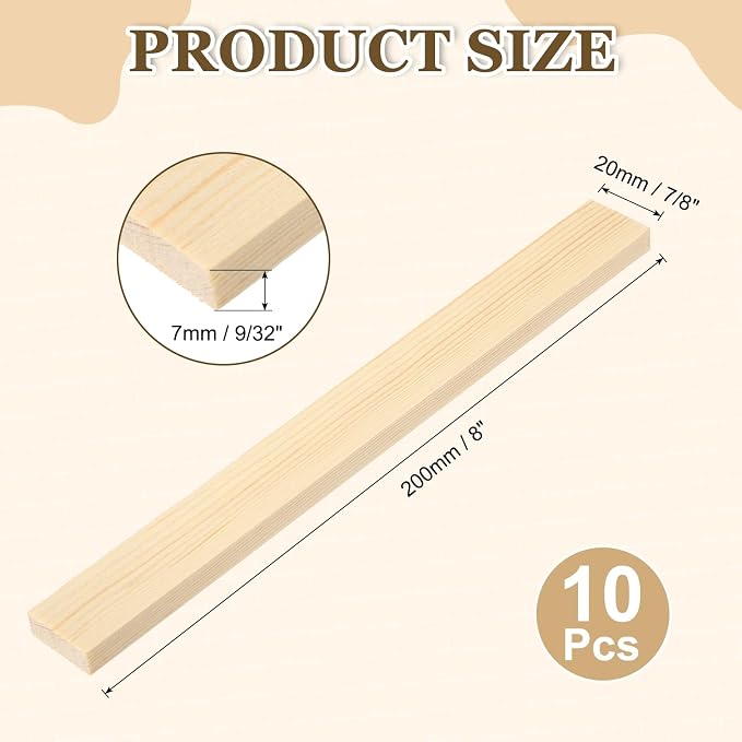 MECCANIXITY 10Pcs Wood Strips Slats, 9/32" x 7/8" x 8" Thin Wood Sticks Flat - Image 2