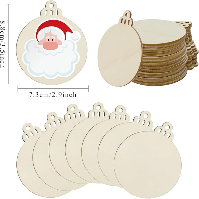 Hidreas 40 Pcs Unfinished Wood Ornaments DIY Round Wooden Ornaments Christmas - Image 2