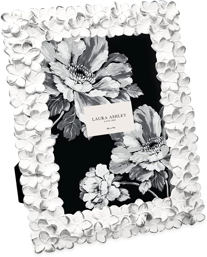 Laura Ashley 5x7 White & Silver Flower Textured Hand-Crafted Resin Picture by Unknown
