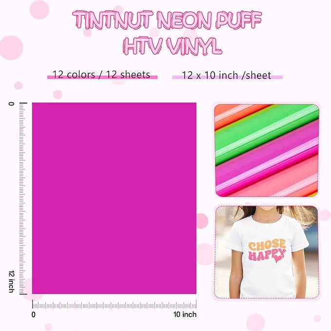 Tintnut Neon Puff HTV Vinyl, easy cut & weed, stretch washable, works - Image 2