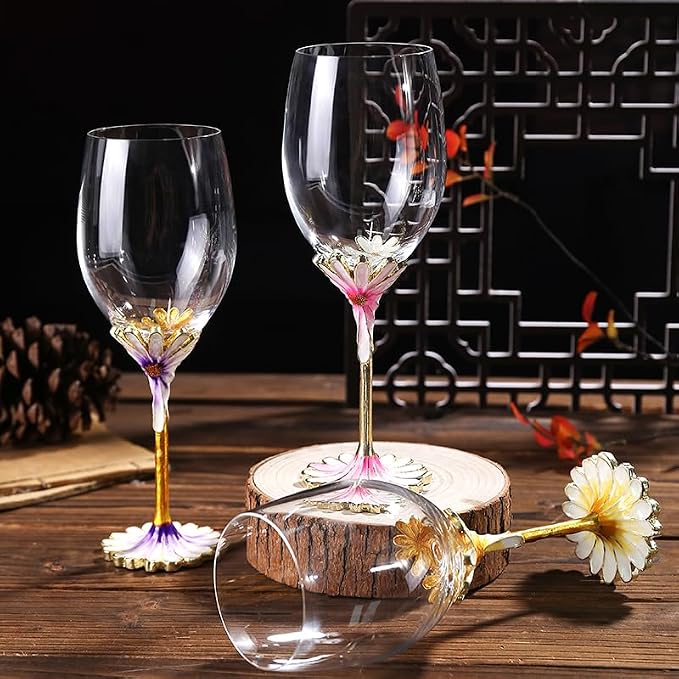 Simcat Handmade Painted Enamel Flower Glass Wine Glasses Transparent Refined - Image 4
