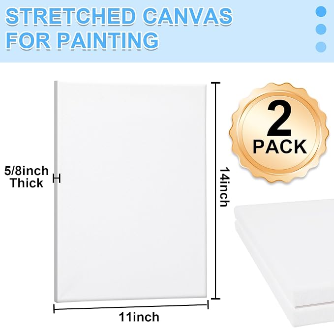 ESRICH Stretched Canvas for Painting 11x14 Inch, 2 Pack Blank Canvas -5/8 in - Image 2