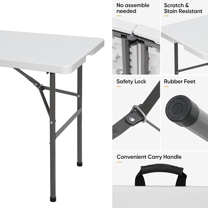 SUPER DEAL Portable 4 Foot Plastic Folding Table, Small Indoor Outdoor Heavy - Image 5
