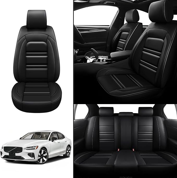 Seat Covers for Volvo Car s60 2001-2025 | 5-Seats Leather Seat Covers, Easy to Install Automotive Seat Covers Full Set (Full Set, Black)