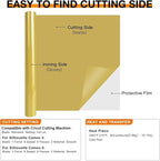 HTVRONT HTV Heat Transfer Vinyl Roll- 12" x 8ft Gold HTV Vinyl - Image 5