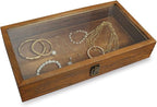 MOOCA Wood Glass Top Jewelry Display Case Accessories Storage, Wooden Jewelry by Mooca