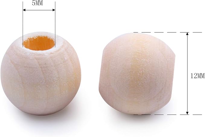 Jdesun 200 Pieces Wooden Beads, Natural Round Wood Loose Beads Wood Spacer 12mm - Image 2
