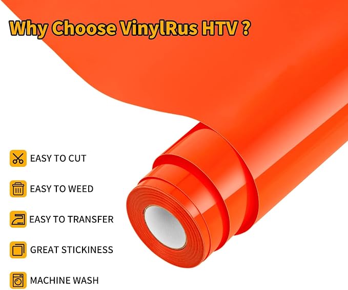 VinylRus Heat Transfer Vinyl-12” x 20ft Orange Iron on Vinyl Roll - Image 3
