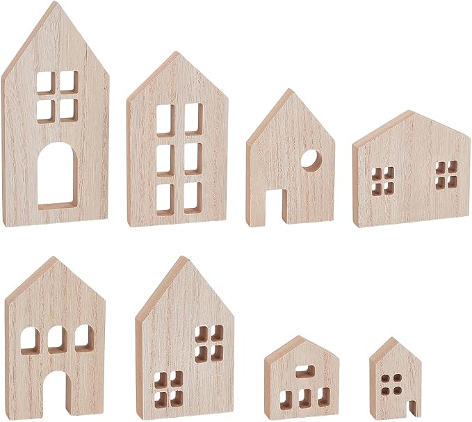 OLYCRAFT 8 Piece Wooden House Blocks Blank Unfinished House Block MDF Craft by OLYCRAFT