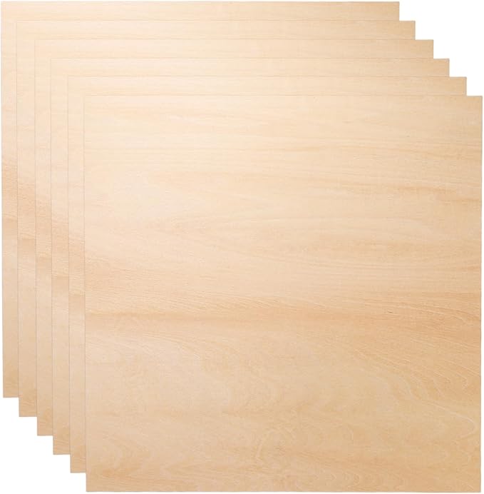 HARFINGTON 6pcs 2mm Basswood Plywood Sheets 12" x 12" x 3/32" Thin Unfinished by HARFINGTON