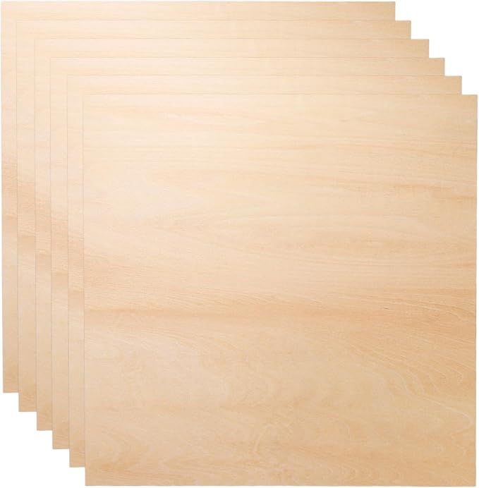 HARFINGTON 6pcs 3mm Basswood Plywood Sheets 16" x 16" x 1/8" Thin Unfinished by HARFINGTON
