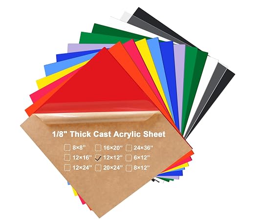 KINLINK 12x12 Plexiglass Sheets 1/8 inch Thick - 3mm Colored Cast Acrylic Sheet by KINLINK