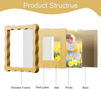 6x6 Picture Frame with Mat for 4x4, Wavy Edge Wooden Real Glass Photo Frame for - Image 5