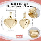 Beebeecraft 1 Box 10Pcs Puffed Heart Charm 18K Gold Plated Smooth Small Love - Image 2