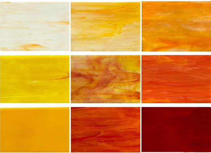 9 Pack Yellow Stained Glass Sheets, 4 x 6 inch Mosaic Glass Art Glass by PALJOLLY