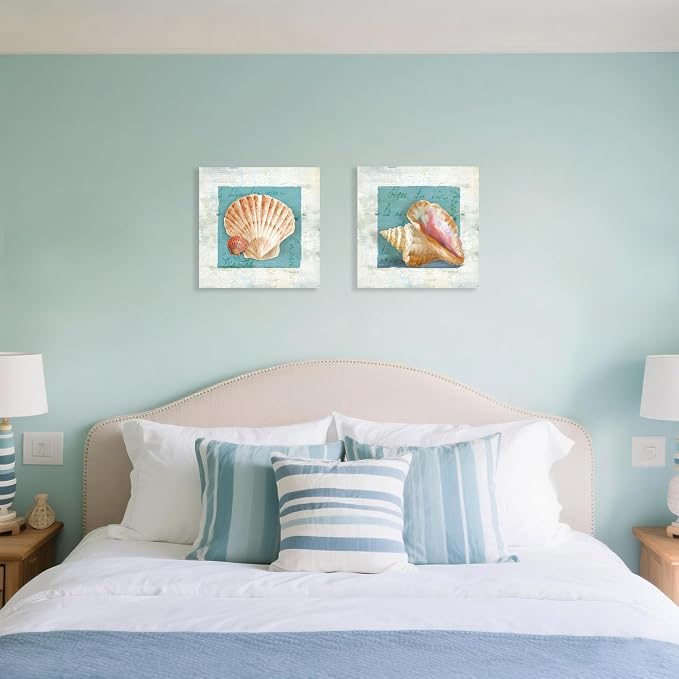 Seashell Wall Art Teal Ocean Theme Canvas Prints Bathroom Wall Decor Nautical - Image 5