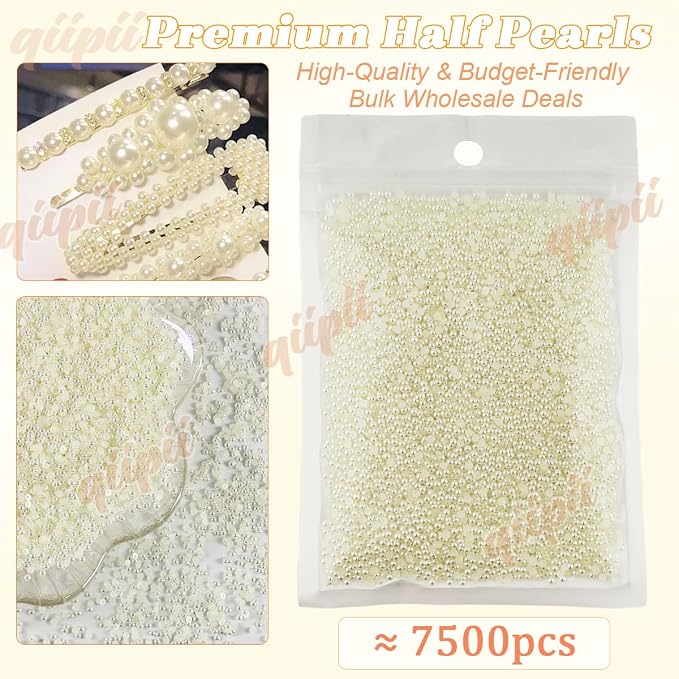 qiipii 7500PCS 2mm Small Beige White Round Half Round Pearls - Image 2