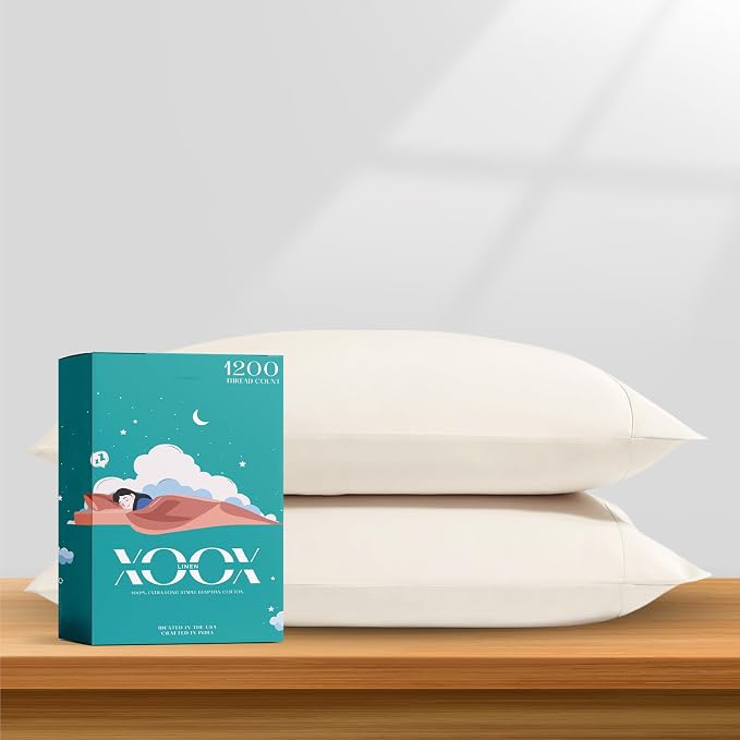 XOOX Linen 100% Egyptian Cotton King Pillow Cases Set of 2 by XOOXLinen