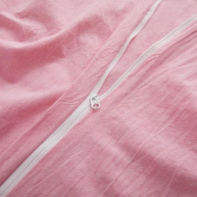 LOVQUE Pink Cotton Duvet Cover King Size, Linen Like Natural Bedding Set - Image 4