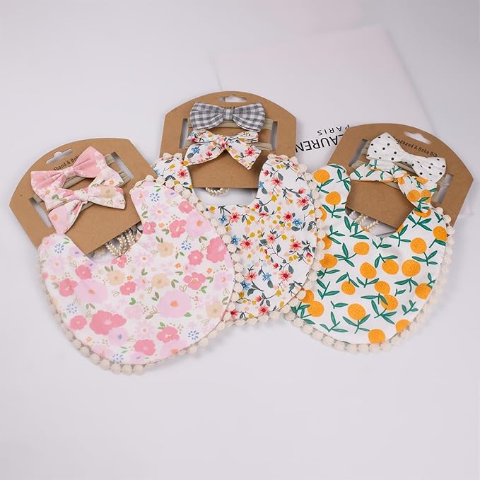 Baby Girls Floral Print Bibs, Reversible Burp Cloth Set for Newborn Infant Toddlers